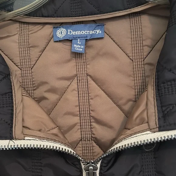 DEMOCRACY Black stone Puffer Vest Cable Knit Sweater Arms Jacket - Picture 3 of 6